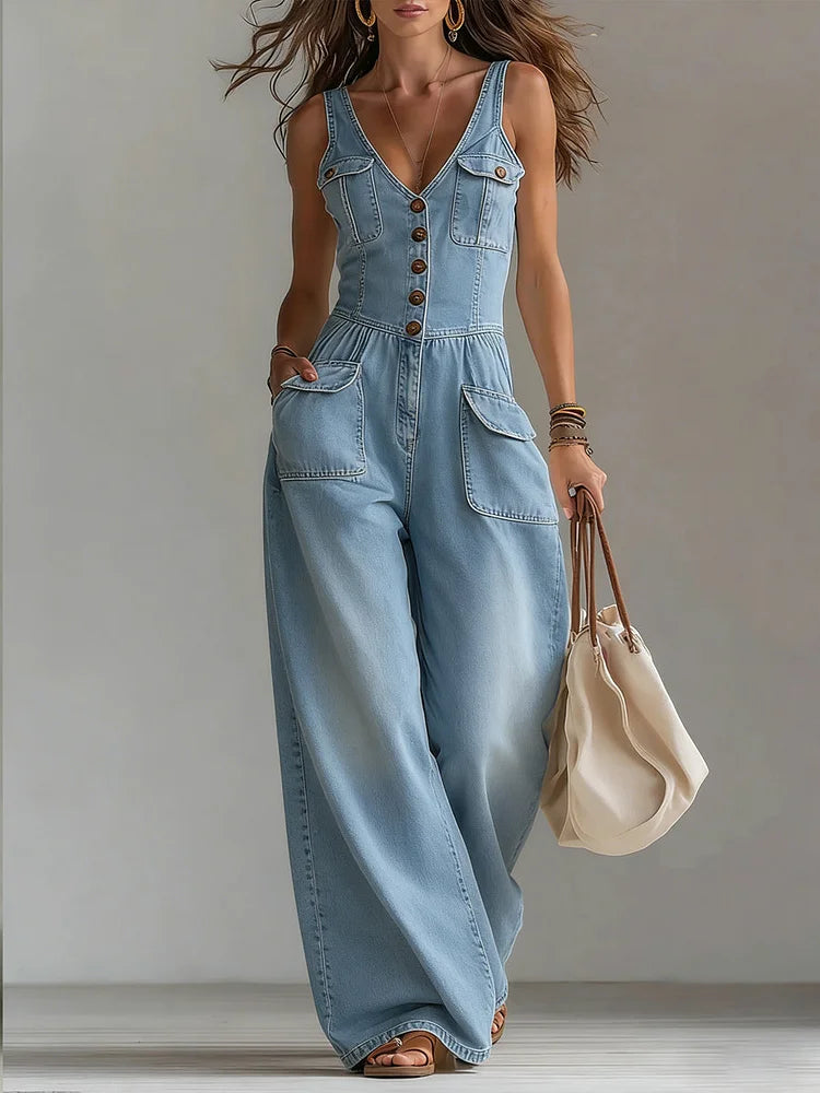 Combinaison pantalon large en jean - Tenue décontractée une pièce