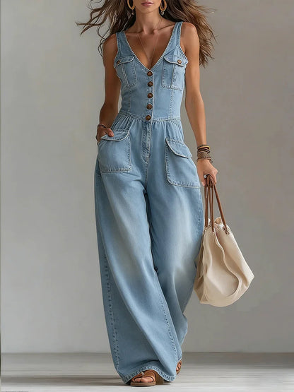 Combinaison pantalon large en jean - Tenue décontractée une pièce