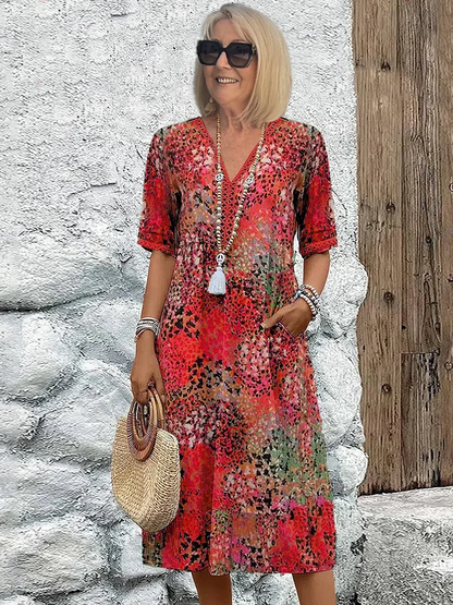 Onóra | Vibrant Midi Dress with Elegant Tummy Coverage