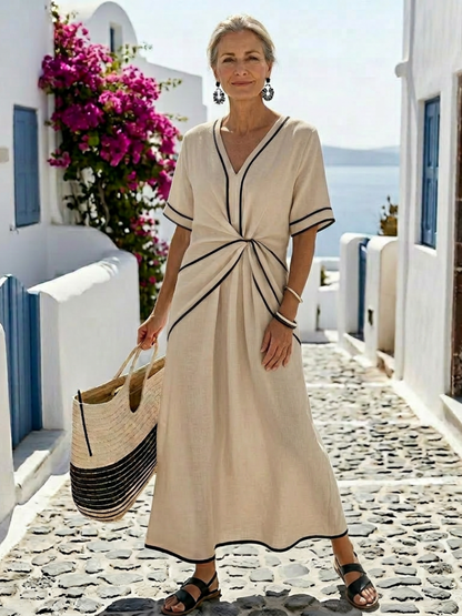 Niamh | V Neck Short Sleeve Gathered Waist Midi Dress