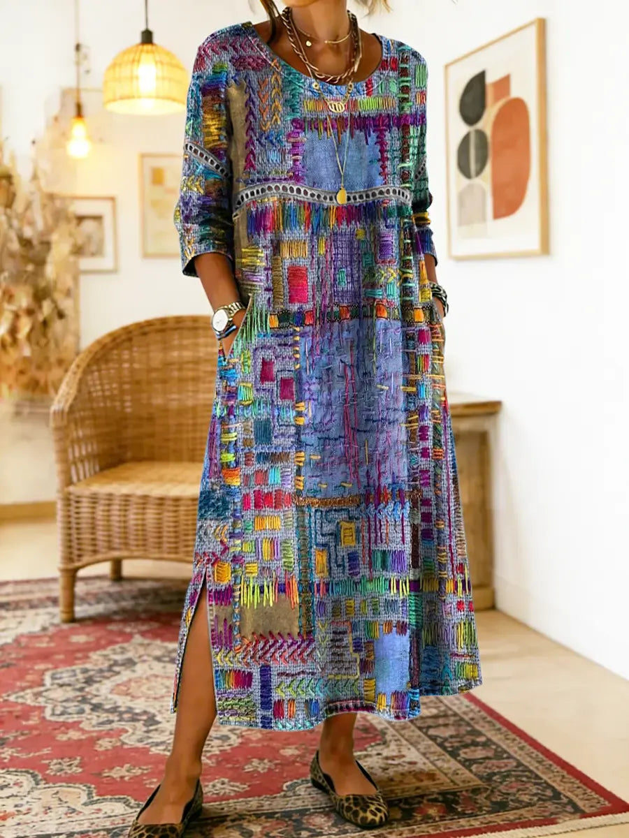 Clodagh | Printed Dress with Ethnic Patchwork