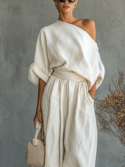 Dianaimh | Soft Off-Shoulder Top and Tapered Pants