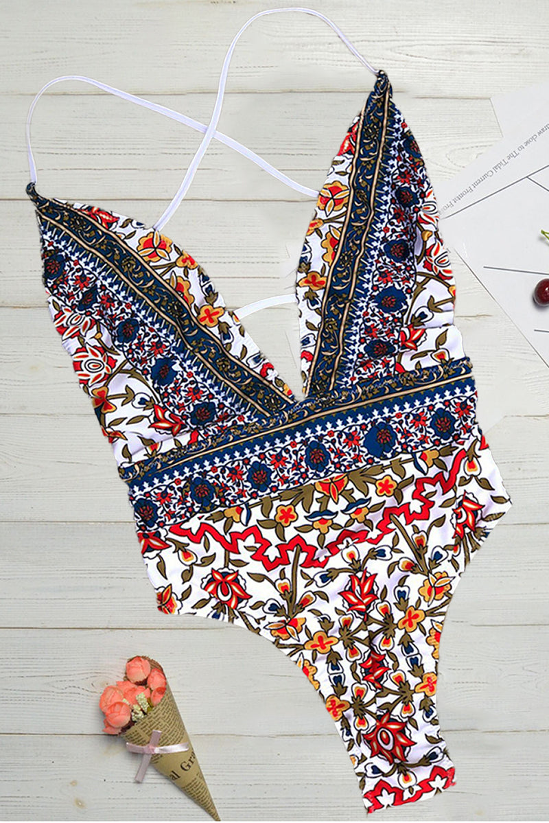 Boho Print Swimsuit with a V-Neck