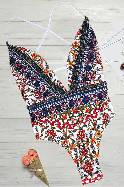 Boho Print Swimsuit with a V-Neck