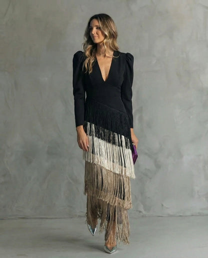 Téphi | Elegant Dress with Fringe Sleeves