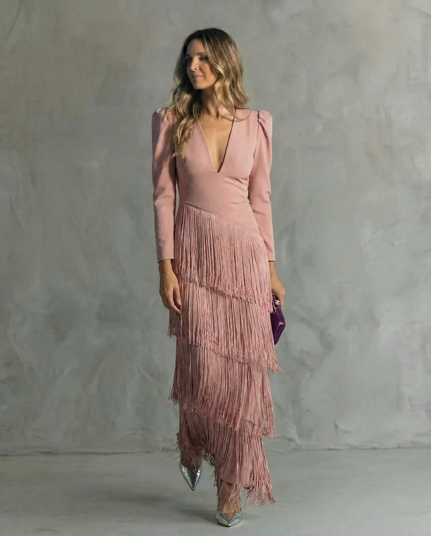 Téphi | Elegant Dress with Fringe Sleeves