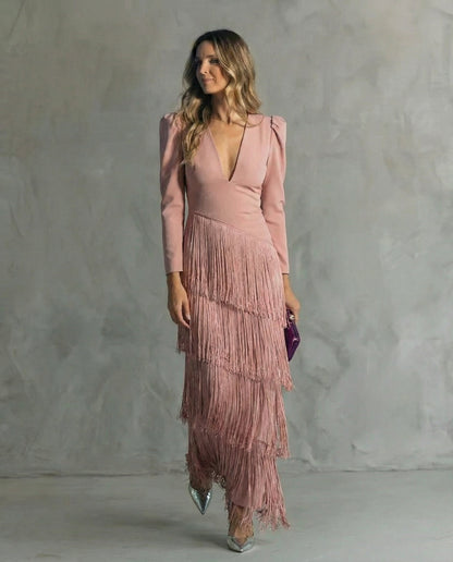Téphi | Elegant Dress with Fringe Sleeves