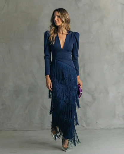 Téphi | Elegant Dress with Fringe Sleeves