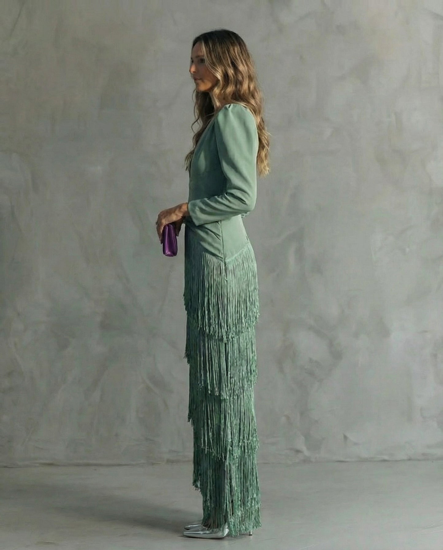 Téphi | Elegant Dress with Fringe Sleeves