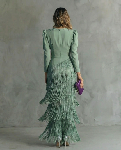 Téphi | Elegant Dress with Fringe Sleeves