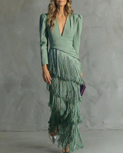 Téphi | Elegant Dress with Fringe Sleeves