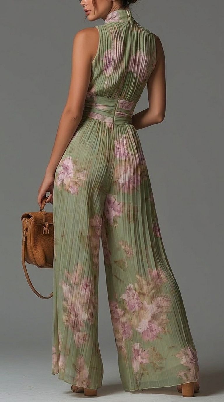 Aoife | Pleated Floral Chiffon Jumpsuit