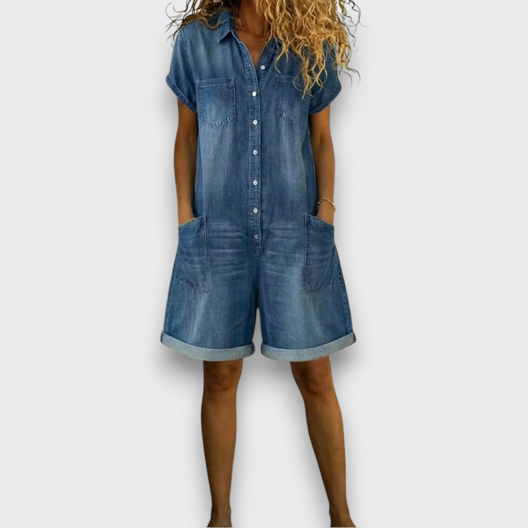 Méabh | Vintage short Cotton Denim-Look Overalls