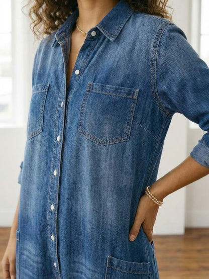 Bríd | Vintage Washed Soft Cotton Denim Jumpsuit with Button Closure