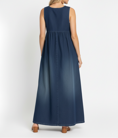 Dearbhla | Vintage Washed Soft Cotton Feel Denim Maxi Dress