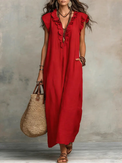 Bébháil | Bohemian Long Dress in Linen and Cotton