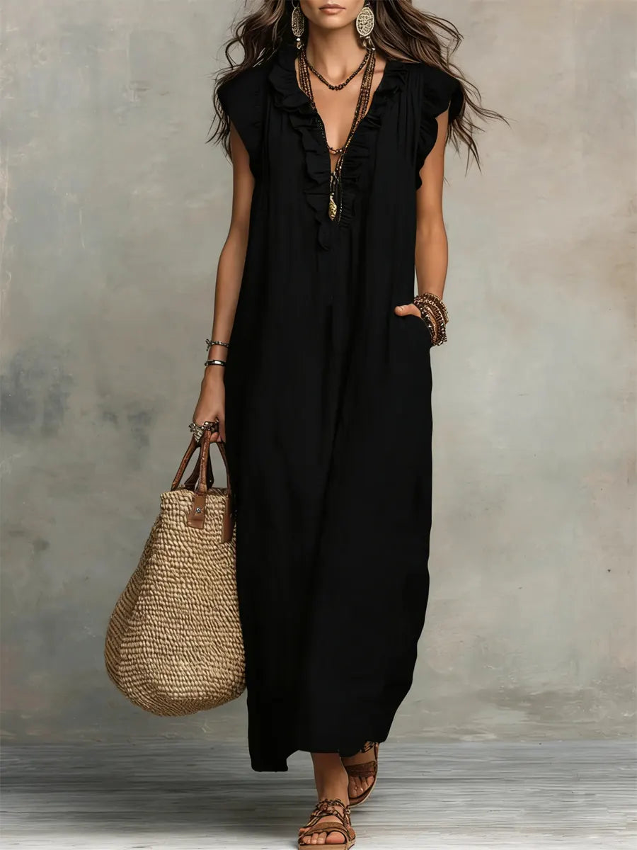Bébháil | Bohemian Long Dress in Linen and Cotton