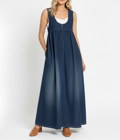 Dearbhla | Vintage Washed Soft Cotton Feel Denim Maxi Dress