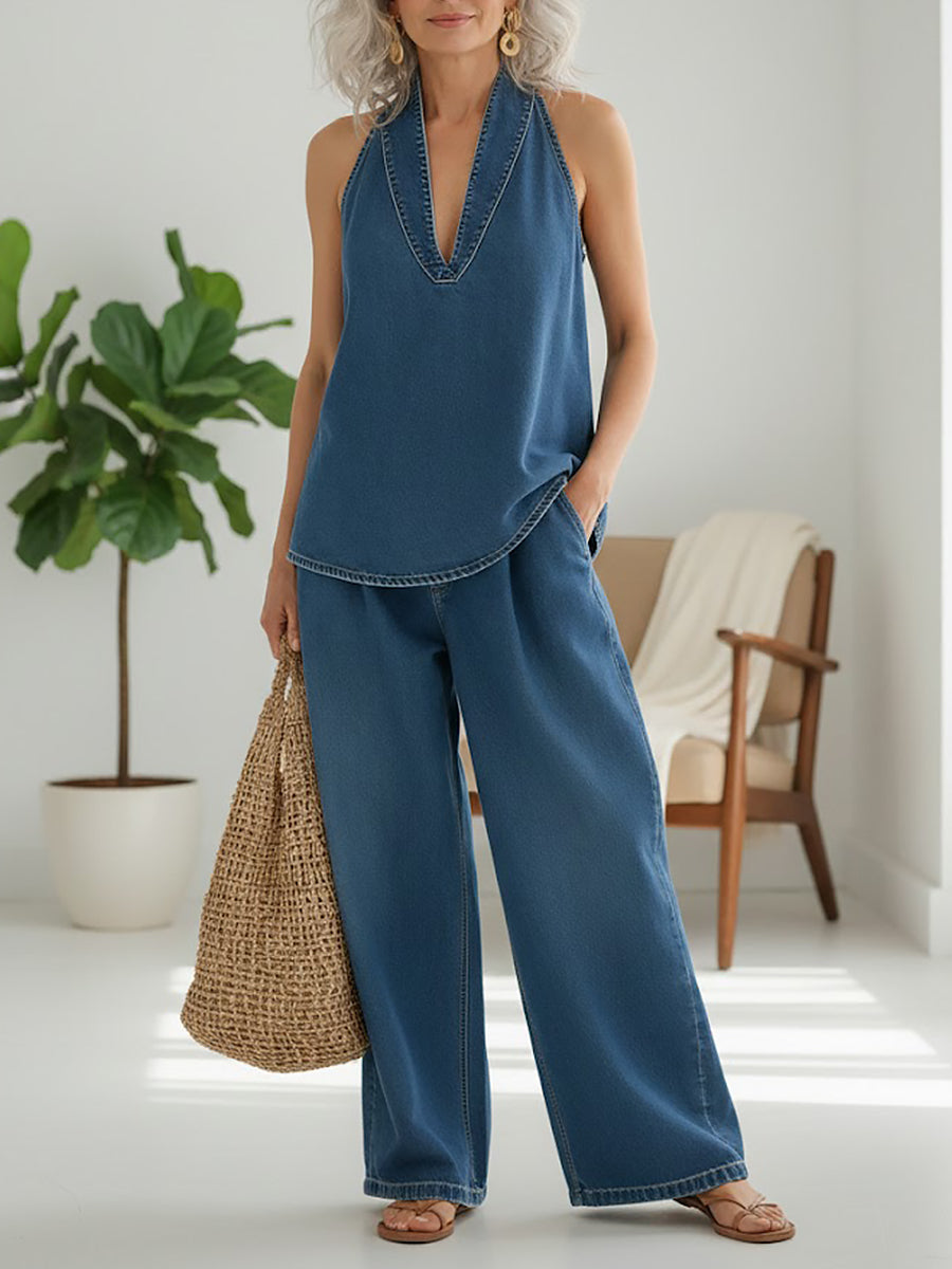 Fiadh | Vintage Washed Soft Denim-Look Two-Piece Set