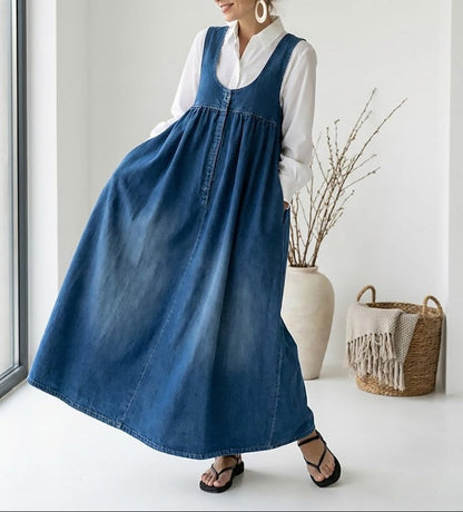 Dearbhla | Vintage Washed Soft Cotton Feel Denim Maxi Dress