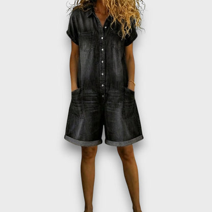 Méabh | Vintage short Cotton Denim-Look Overalls