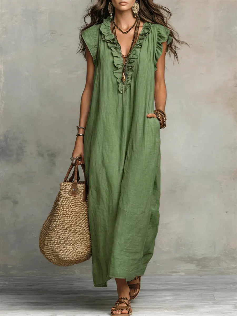 Bébháil | Bohemian Long Dress in Linen and Cotton