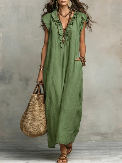 Bébháil | Bohemian Long Dress in Linen and Cotton