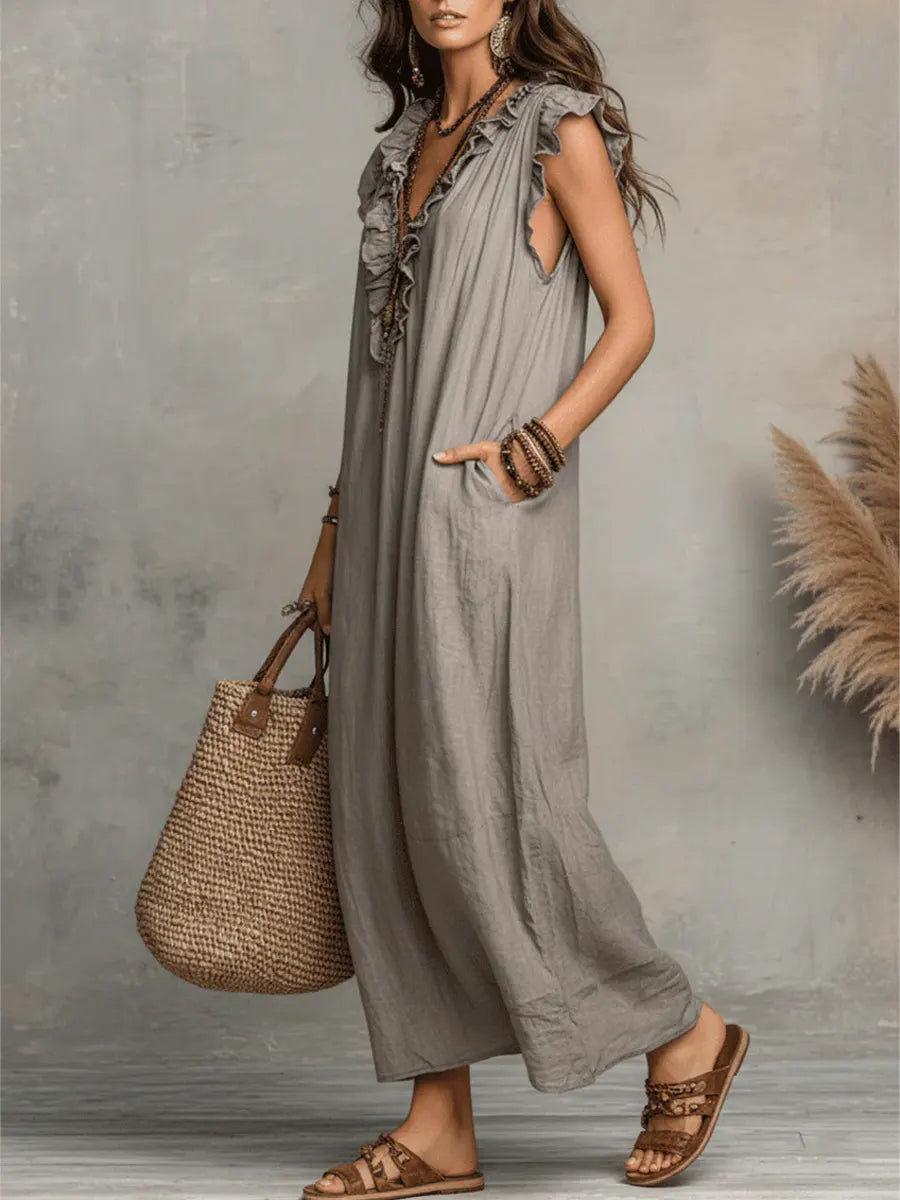 Bébháil | Bohemian Long Dress in Linen and Cotton