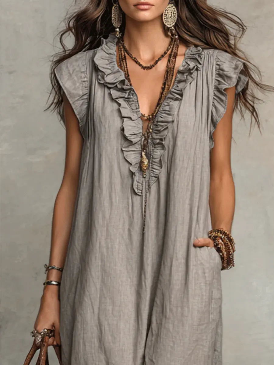 Bébháil | Bohemian Long Dress in Linen and Cotton
