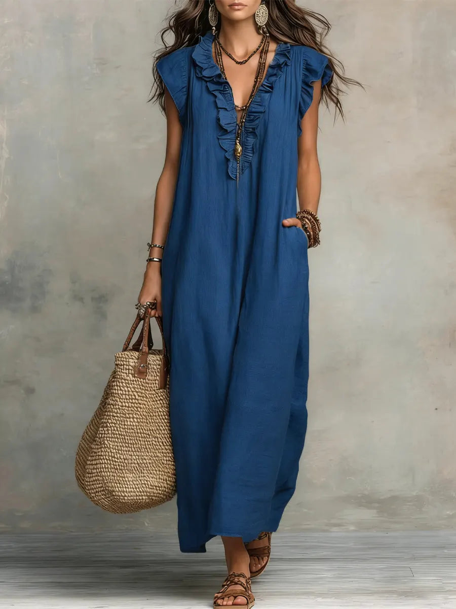 Bébháil | Bohemian Long Dress in Linen and Cotton