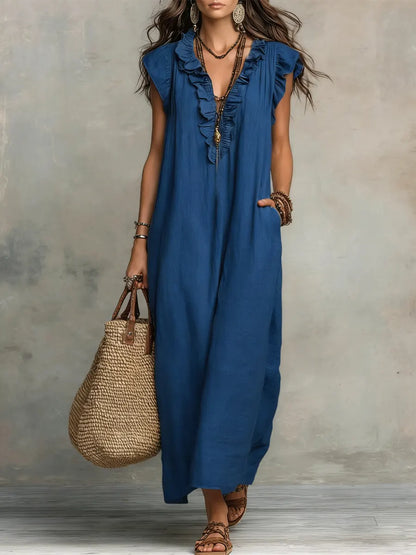 Bébháil | Bohemian Long Dress in Linen and Cotton