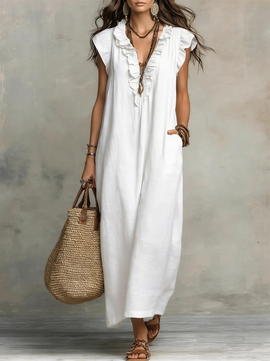 Bébháil | Bohemian Long Dress in Linen and Cotton