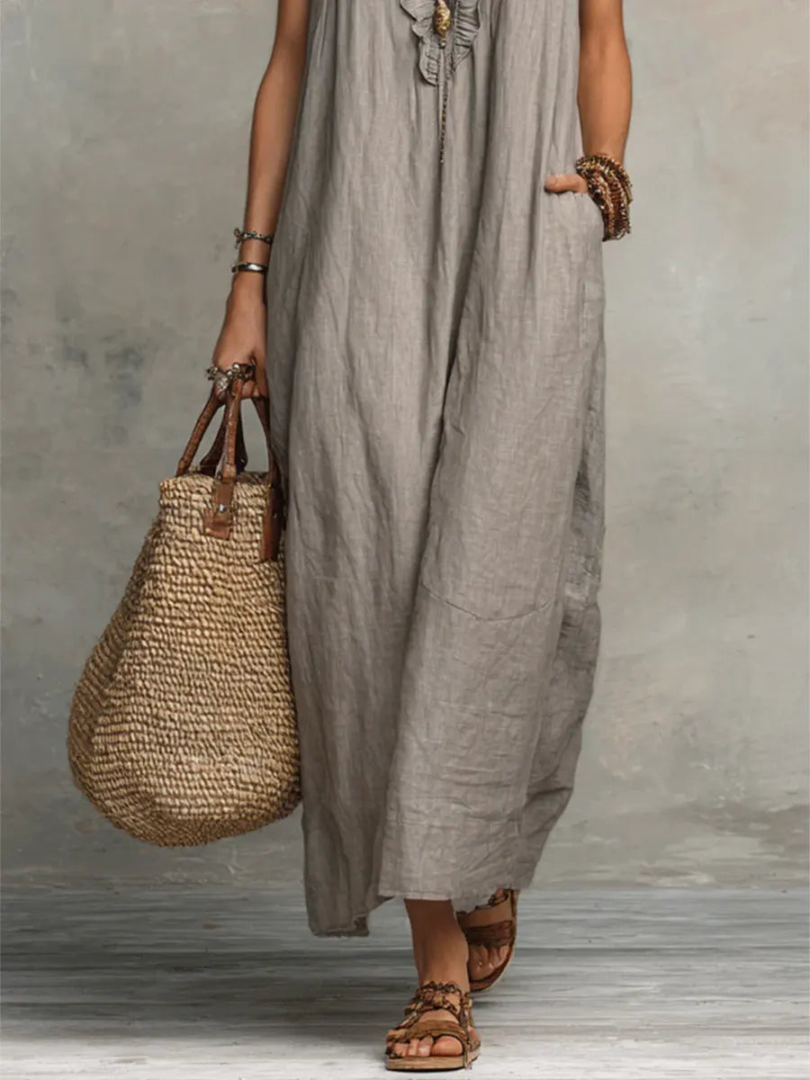Bébháil | Bohemian Long Dress in Linen and Cotton