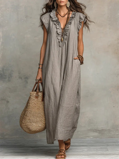 Bébháil | Bohemian Long Dress in Linen and Cotton