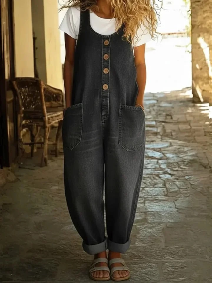 Salopette en jean pour femme - Coton délavé coupe décontractée