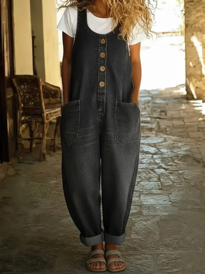 Salopette en jean pour femme - Coton délavé coupe décontractée