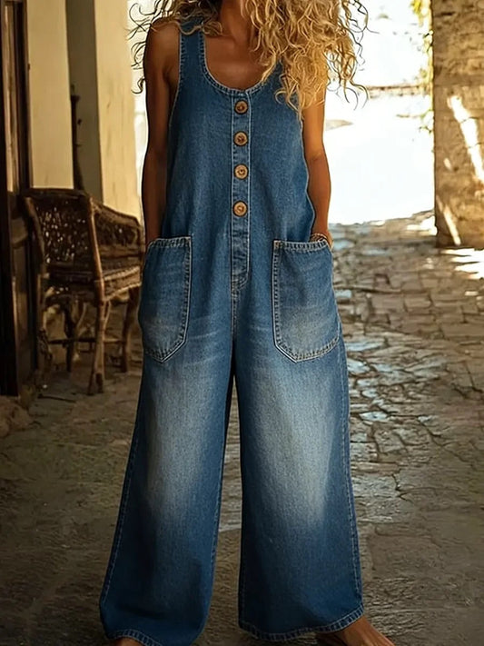Salopette en jean pour femme - Coton délavé coupe décontractée