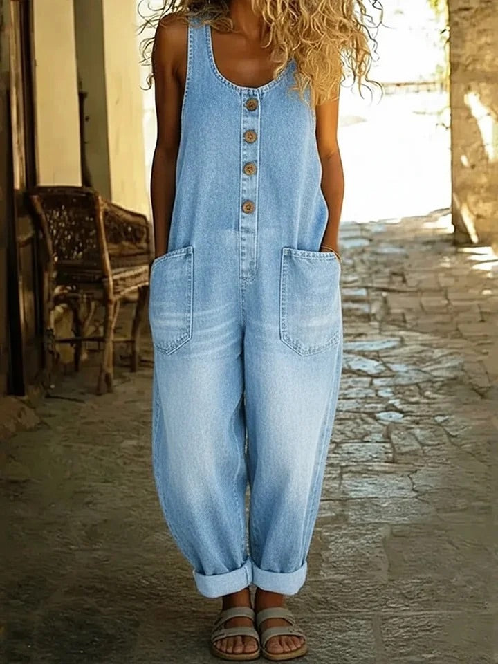 Salopette en jean pour femme - Coton délavé coupe décontractée