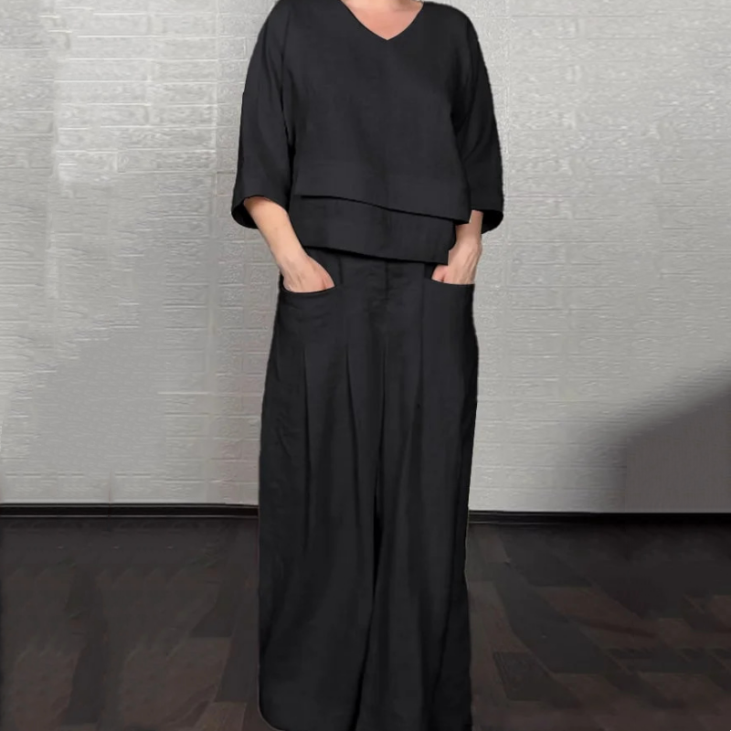Aoibheann | Cotton-Linen V-Neck Two-Piece Set