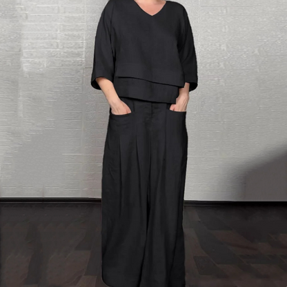 Aoibheann | Cotton-Linen V-Neck Two-Piece Set