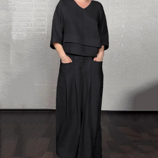 Aoibheann | Cotton-Linen V-Neck Two-Piece Set