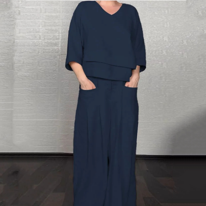 Aoibheann | Cotton-Linen V-Neck Two-Piece Set