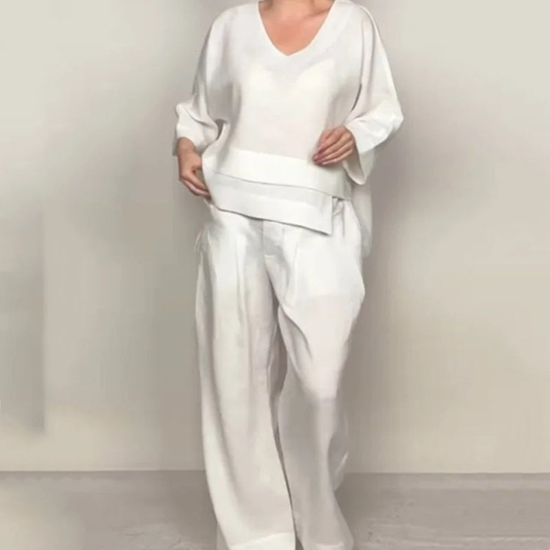 Aoibheann | Cotton-Linen V-Neck Two-Piece Set