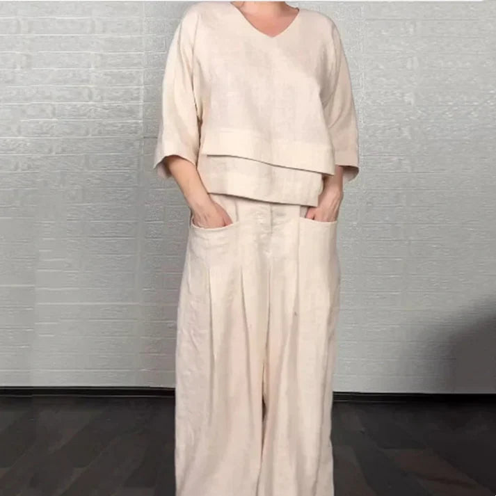 Aoibheann | Cotton-Linen V-Neck Two-Piece Set
