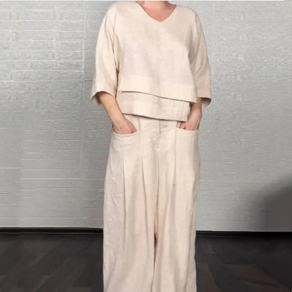 Aoibheann | Cotton-Linen V-Neck Two-Piece Set