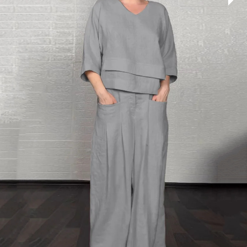 Aoibheann | Cotton-Linen V-Neck Two-Piece Set