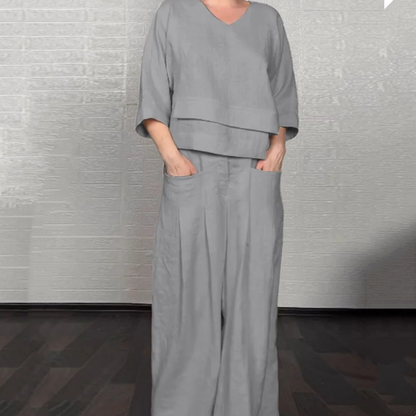 Aoibheann | Cotton-Linen V-Neck Two-Piece Set