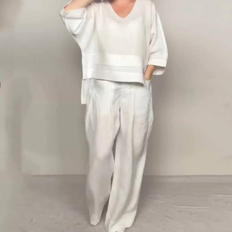 Aoibheann | Cotton-Linen V-Neck Two-Piece Set
