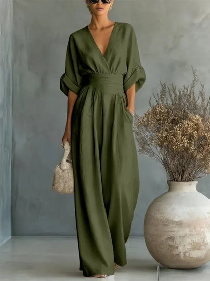 Ísóid | V-Neck High-Waisted Jumpsuit