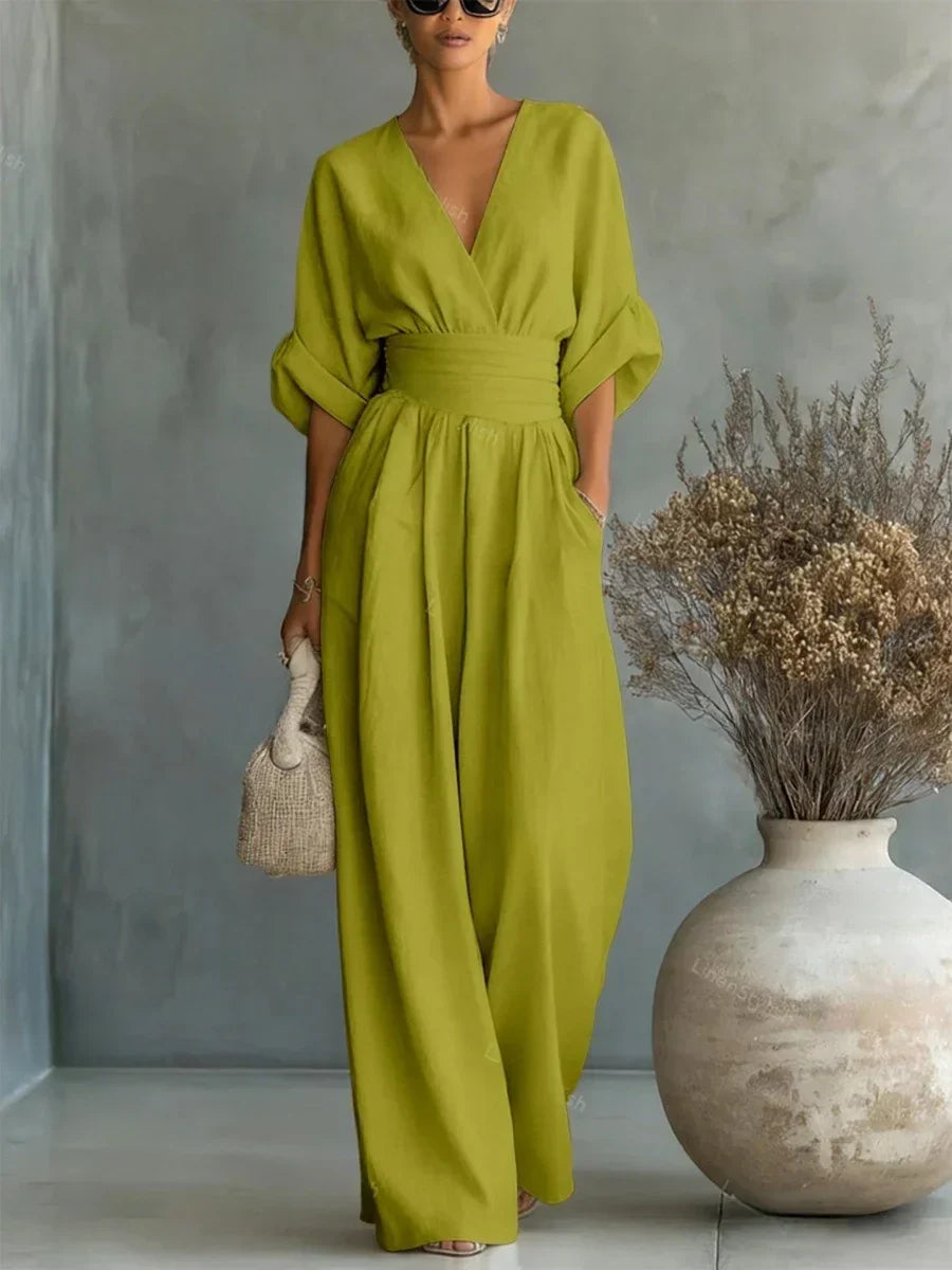Ísóid | V-Neck High-Waisted Jumpsuit